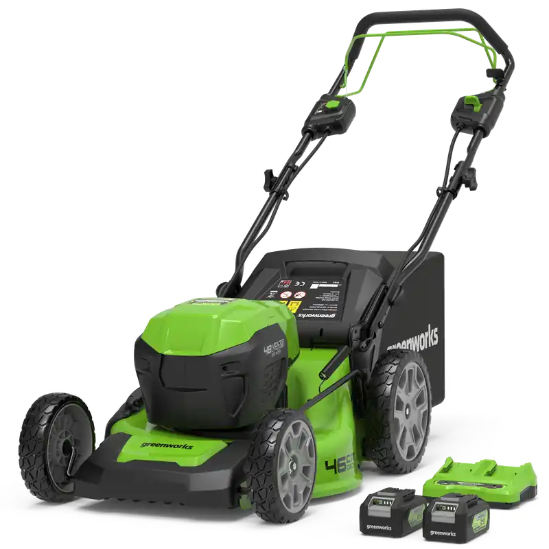 Rabatt POWERALL 48V (24V x 2) Rasenmäher 46cm mit Radantrieb - 2x 4Ah Akkus