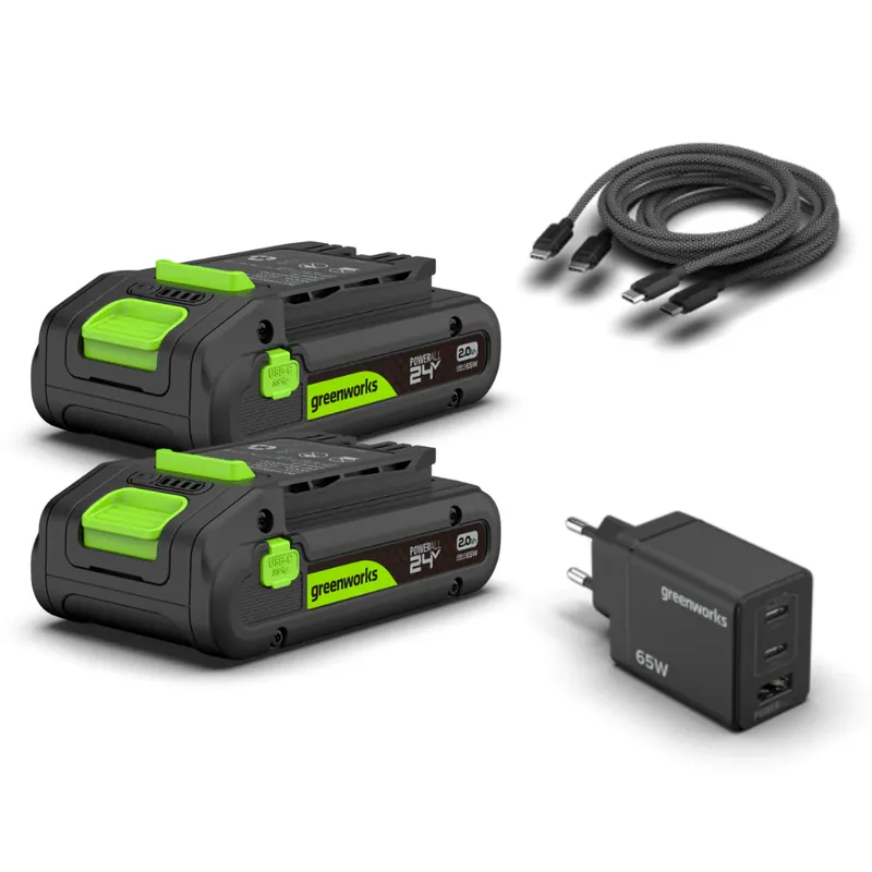 Echt POWERALL 24V Starter Kit 2x 2Ah USB-C Akkus + 65W Ladegerät