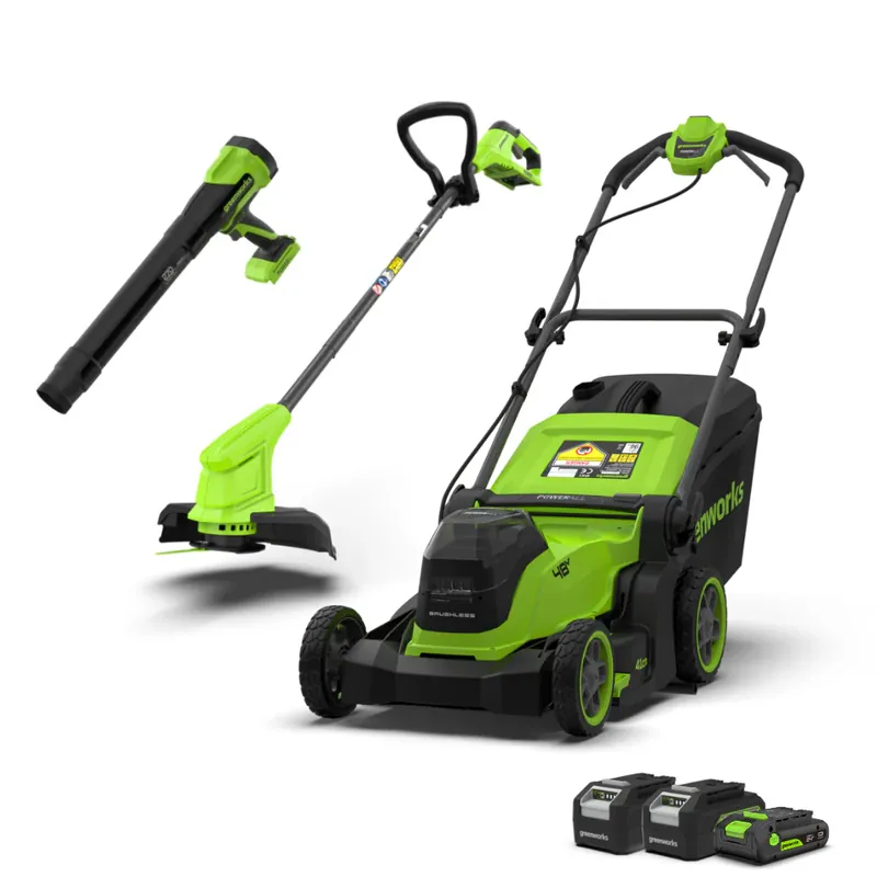 POWERALL 48V (24V x 2) Rasenmäher 41cm + 24V Rasentrimmer 25cm + 24V Laubbläser 209 km/h Set Letzte Chance
