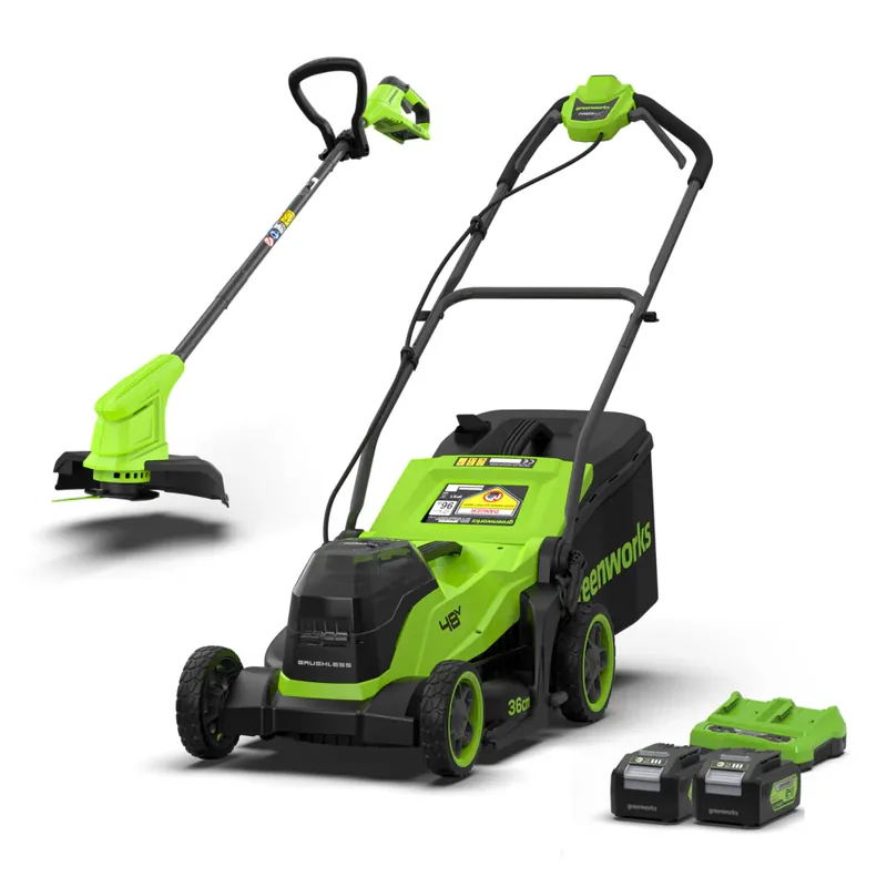 POWERALL 48V (24V x 2) Rasenmäher 36cm + 24V Rasentrimmer 25cm Gen. II Set Neue Kollektion
