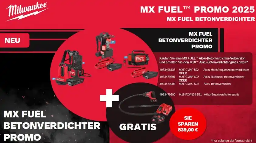 Milwaukee - MX FUEL Akku - Betonverdichter (MXF CVHF) Aktuell