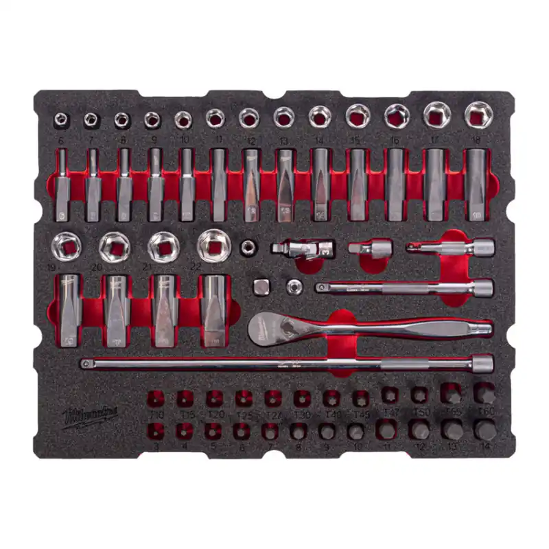 Mega-Angebot Milwaukee - PACKOUT Einlage 3/8" Ratschen & Steckschlüssel 67tlg. (4932501868)