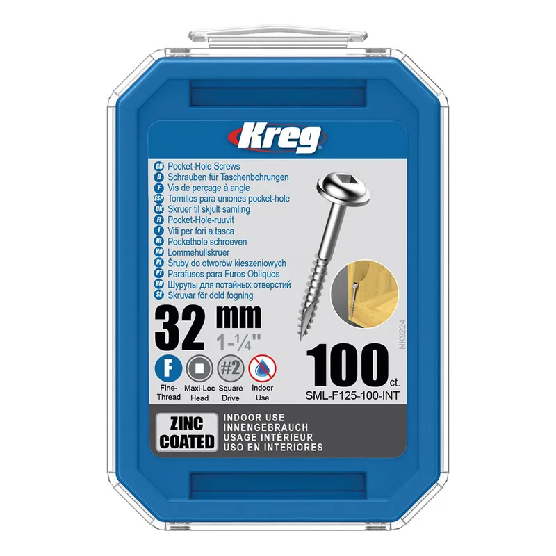 Rabatt Kreg® Pocket-Hole Schrauben 32 mm, Verzinkt, Maxi-Loc, Feingewinde, 100 Stück