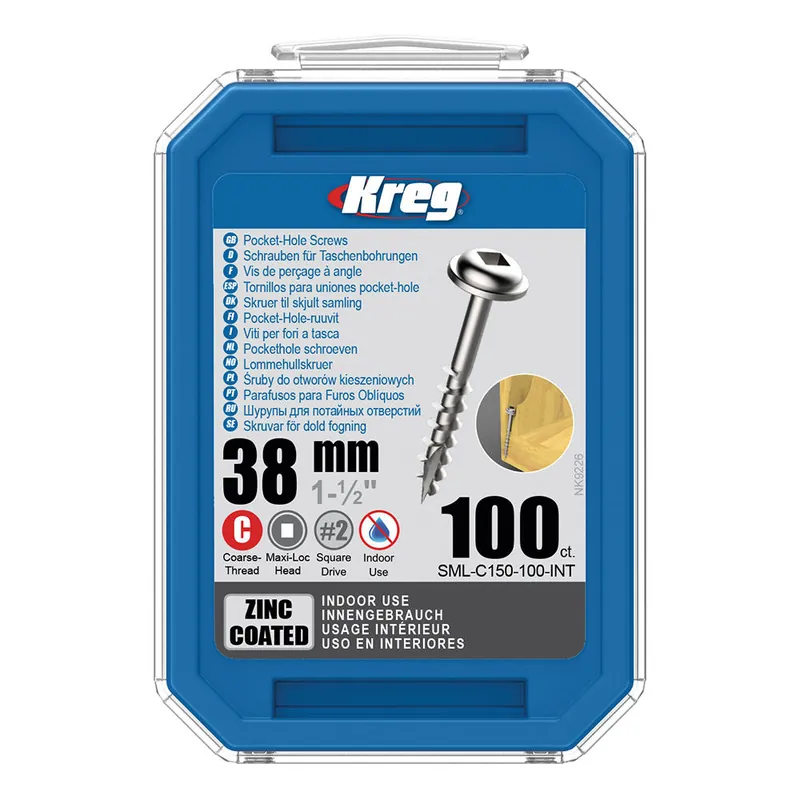 Letzte Chance Kreg® Pocket-Hole Schrauben 38 mm, Verzinkt, Maxi-Loc, Grobgewinde, 100 Stück