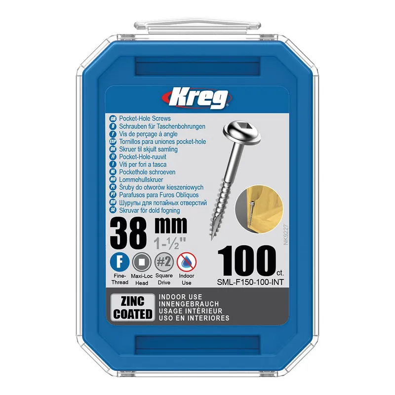 Kreg® Pocket-Hole Schrauben 38 mm, Verzinkt, Maxi-Loc, Feingewinde, 100 Stück Neu Im Sortiment