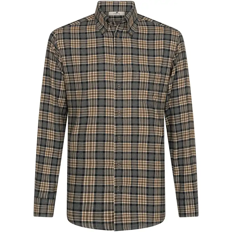 Neu Herrenhemd Baumwolle, Karo, grün/beige/grau