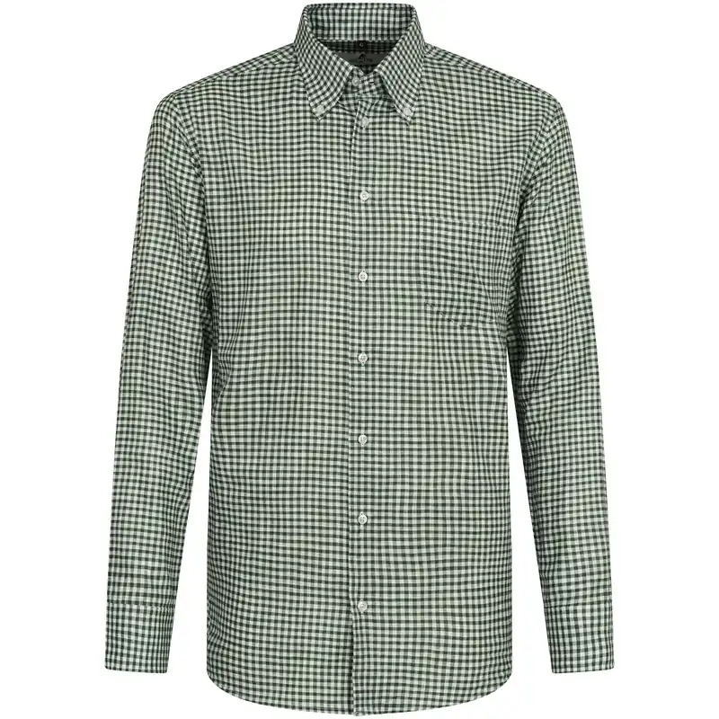 Must-Have Herren-Hemd Baumwolle/Leinen, Karo, grün/weiß