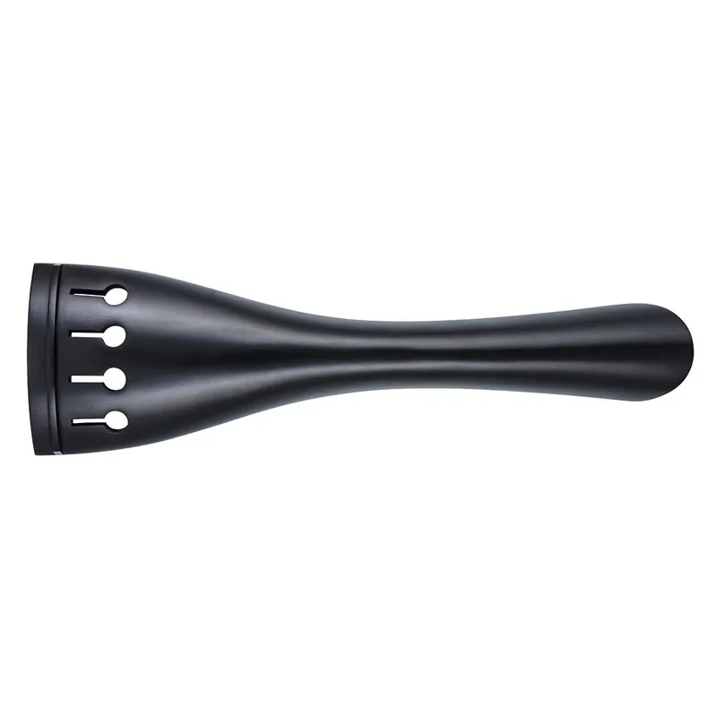 Geprüft Saitenhalter Tulpenform, Ebenholz, gekehlt, schwarzes Reifchen, Bass 3/4, 340 mm