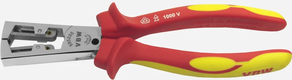 Begrenztes Angebot VBW VDE-Abisolierzange 160 mm, verchromt, selbsteinstellend, Mehrkomponenten-Griffe