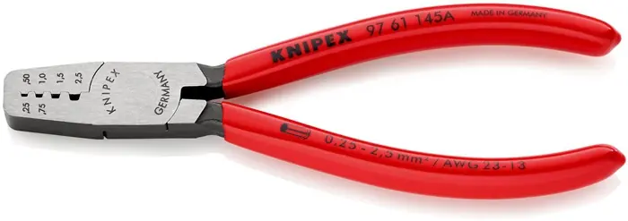 Geprüft KNIPEX Aderendhülsenzange 145 mm, poliert, Kunststoff-Überzug