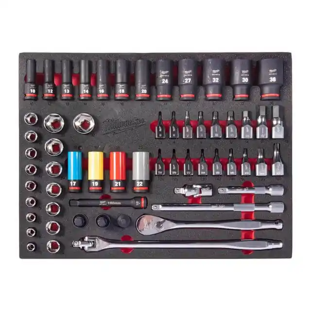 Abverkauf Milwaukee Einlage 1/2 Zoll Ratschen und SHOCKWAVE Schlagnuss 60-teilig