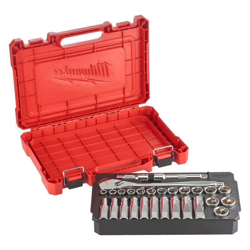 Markenware Milwaukee Ratschen- und Steckschlüsseleinsatz-Set 28-teilig 1/2 Zoll metrisch