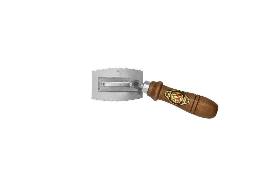 Kirschen Furnierschneider beidseitig gezahnt, gekröpft, mit Holzheft Meistverkauft