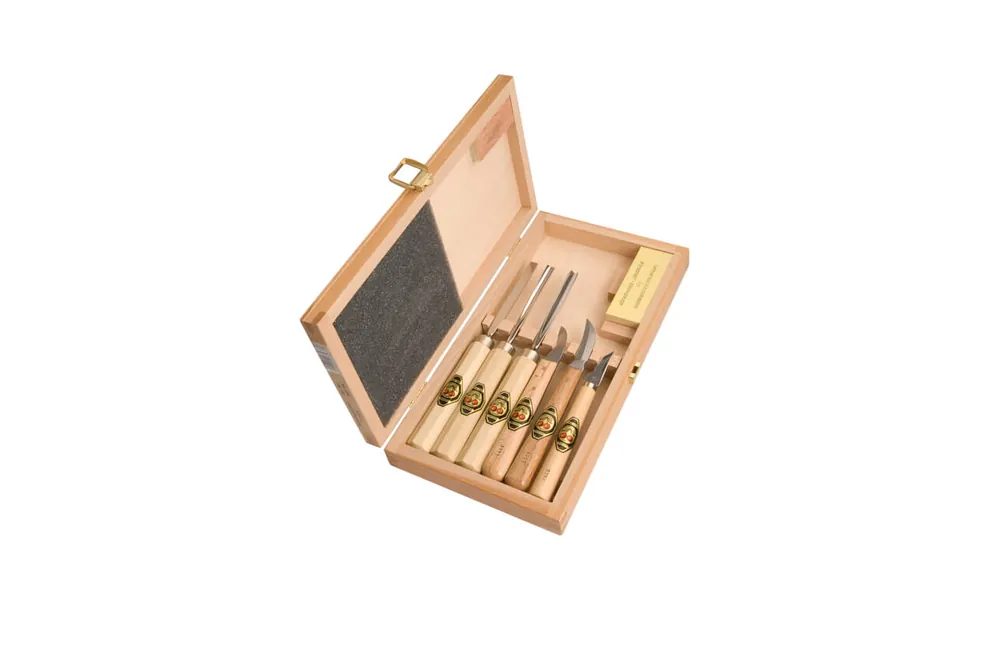Versand Am Gleichen Tag Kirschen Kerbschnitzsatz 7-teilig, im Holzkasten