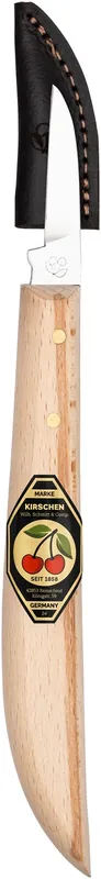 Ausverkauf Kirschen Kerbschnitzmesser mit Leder-Schneidenschutz, runder Rücken, gerader Schneide