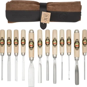 Zertifiziert Kirschen Bildhauerbeitelsatz 12-teilig, in Mikrofaser-Rolltasche
