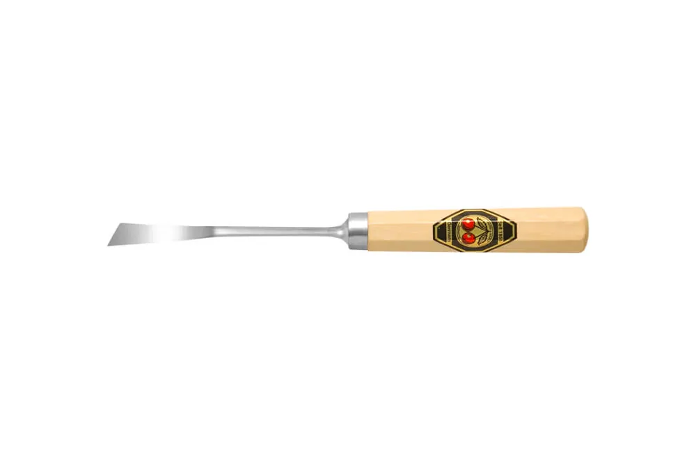 Neue Kollektion Kirschen Bildhauerbeitel gekröpft, rechtsschräg, Stich 4 Breite: 12 mm