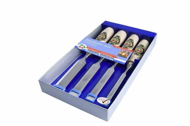 Kirschen Stechbeitelsatz 4-teilig mit Weißbuchenheft, in Verkaufskarton Top-Seller