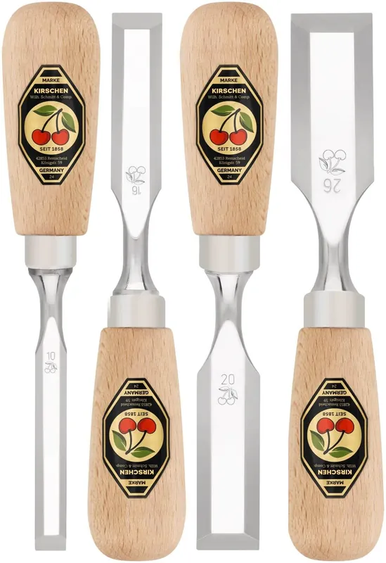 Knallerangebot Kirschen Kurzbeitelsatz 4-teilig, mit Rotbuchenheft, im Karton