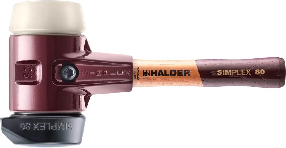 HALDER Simplex-Schonhammer Gummi / Nylon, Ø 80 mm, kurzer Stiel, mit Standfuß Zertifiziert