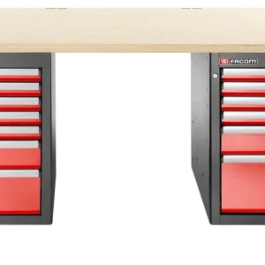 Saisonangebot FACOM Werkbank 2,2 m niedrig, 13 Schubladen, Holzarbeitsplatte Höhe: 880 mm