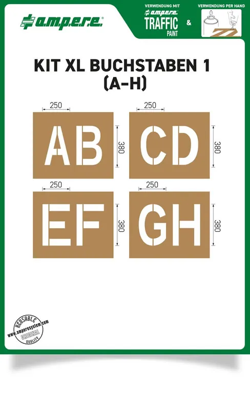 Neu a.m.p.e.r.e. Schablonensatz KIT XL Buchstaben A-H, 4 Schablonen