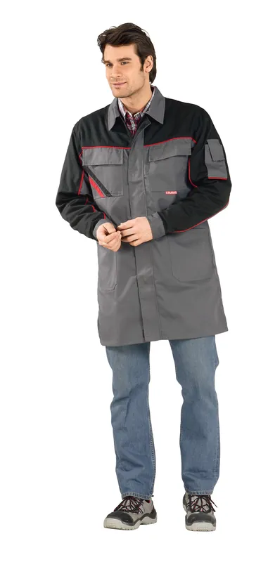 Neue Ware PLANAM Berufsmantel HIGHLINE schiefer/schwarz/rot Größe: 118