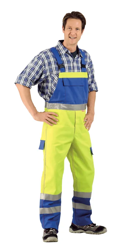 PLANAM Major-Protect Warnschutz Latzhose warngelb/kornblau Größe: 110 Markenprodukt