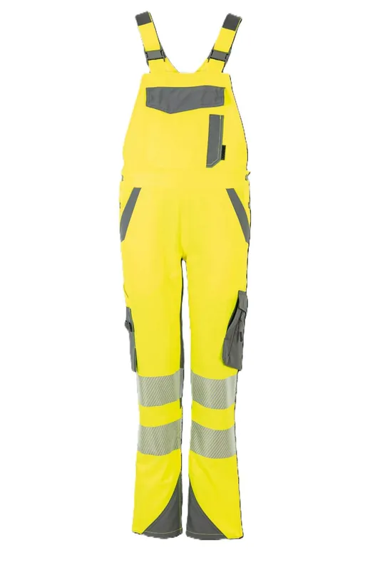 PLANAM Norit Warnschutz Latzhose Damen gelb/zink Gr. 54 Größe: 54 Preisreduziert