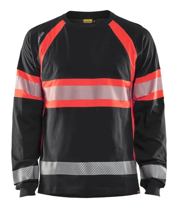 Top-Seller Blakläder HighVis Shirt langärmelig 3510 schwarz/HighVis rot Größe: 3XL