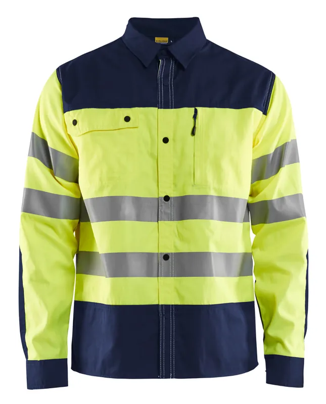 Versand Am Gleichen Tag Blakläder High Vis Arbeitshemd 3255 High Vis gelb/marineblau Größe: 3XL