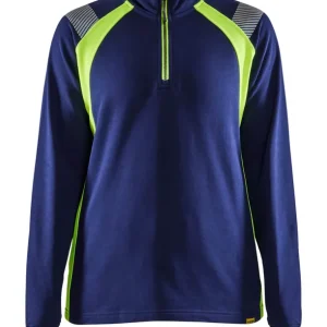 Angebot Blakläder Damen Sweater Half-zip 3403 marinebl/HighVis gelb  Größe: 3XL