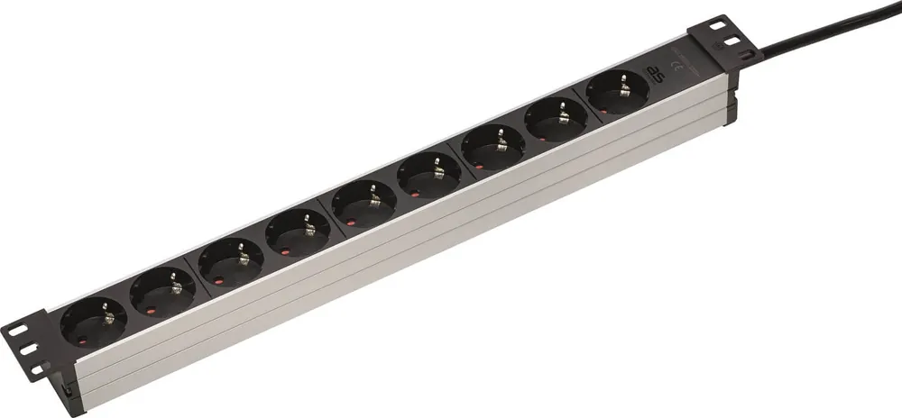 as-Schwabe Alu-Steckdosenleiste 9-fach, 19 Zoll RACK 2 m H05VV-F 3G1,5, schwarz/silber Top-Angebot