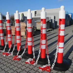 TEMKA Absperrpfosten-Set Mega-Max, 6 Pfosten rot/weiß + 25 m Kette Ausverkauf