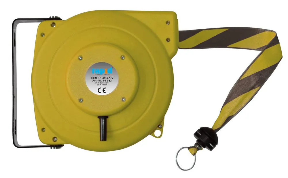 Neuheit Pneutec Absperraufroller mit Banderole gelb/schwarz, 20 m