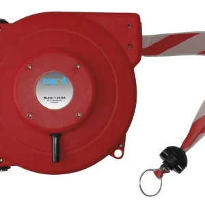 Saisonangebot Pneutec Absperraufroller mit Banderole rot/weiß, 20 m