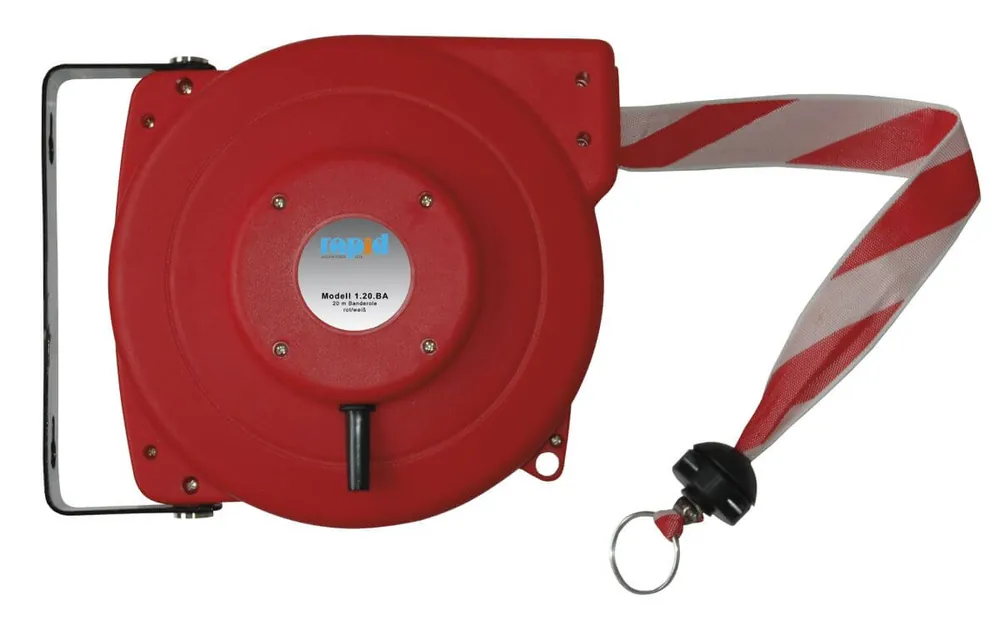 Saisonangebot Pneutec Absperraufroller mit Banderole rot/weiß, 20 m