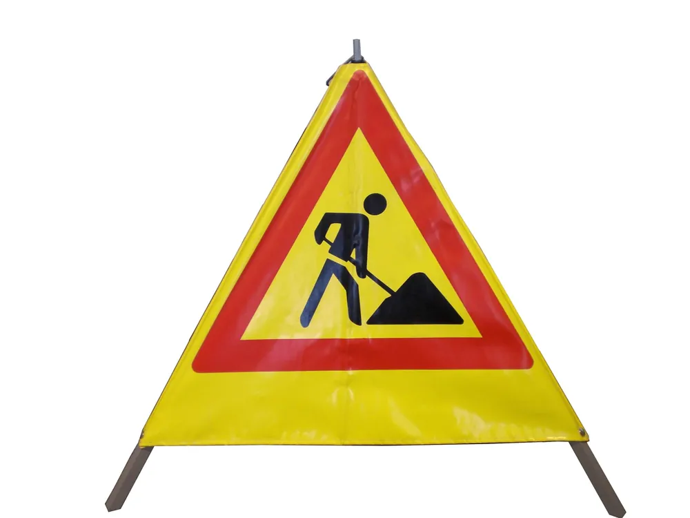 Bestseller Gottlieb Nestle Warnpyramide schwer gelb Seitenlänge: 900 mm, Ausführung Bauarbeiter
