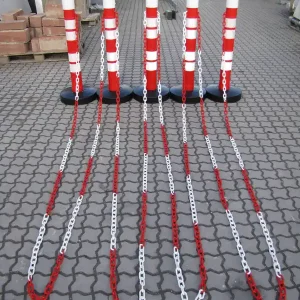 TEMKA Absperrpfosten-Set Mega-Max, 5 Pfosten rot/weiß + 25 m Kette Direktkauf