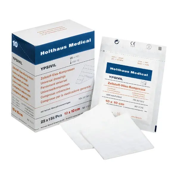 Direktkauf Holthaus Medical YPSIVIL Zellstoff-Vlies-Kompresse steril 10 x 10 cm Inhalt: 25 Stück