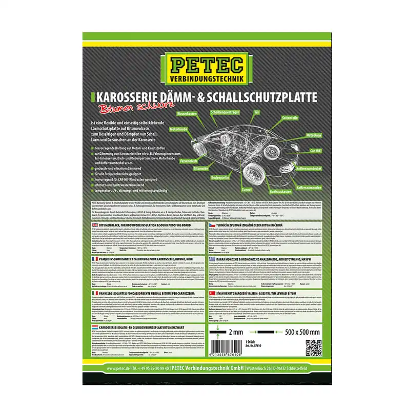 PETEC Karosserie Dämm- und Schallschutzmatte Bitumen 500 mm x 500 mm x 2 mm Mega-Angebot