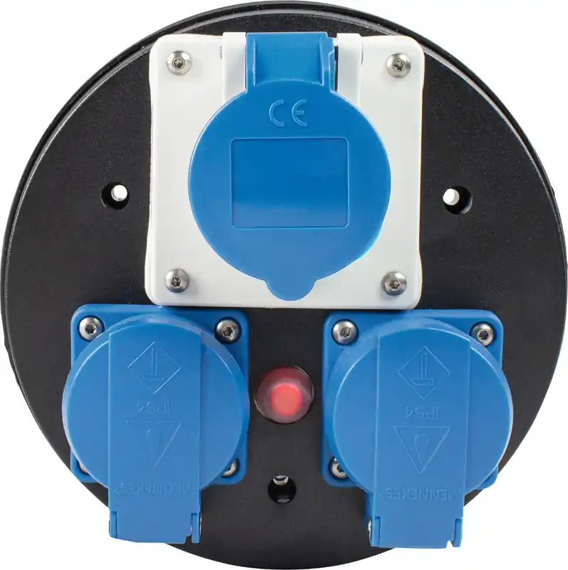 Angebot as-Schwabe CEE-Steckdoseneinsatz für Kabeltrommeln, 3-fach 230 V, Klappdeckel blau