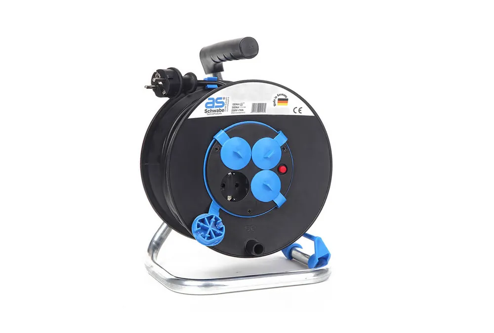 Sonderaktion as-Schwabe Innenbereich-Kunststoff-Kabeltrommel H05RR-F 3G1,5 mit Schutzkappen, 50 m Kabel: H05RR-F 3x1