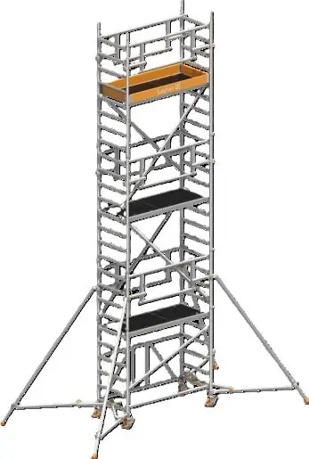 Bestpreis Layher Steigtechnik Fertiggerüst Zifa P2 Safety Plus mit Doppelgelände + Gerürststütze 7,61 m