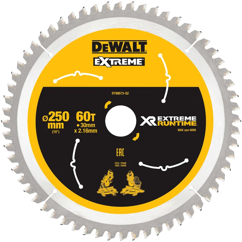DeWALT Akku-Kreissägeblatt XR EXTREME® Runtime stationär Größe: 250 x 30mm 60 Zähne WZ/FZ, 7° Preis Gesenkt