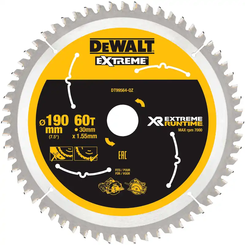 DeWALT HM Handkreissägeblatt EXTREME® RUNTIME Größe: 190 x 30 mm 60 WZ 25° Preiswert