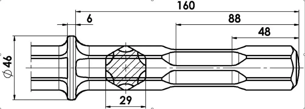 SOLIDA Flachmeißel 32 x 400 mm, 6-kant 28 mm mit Bund, 6 Nuten Neu