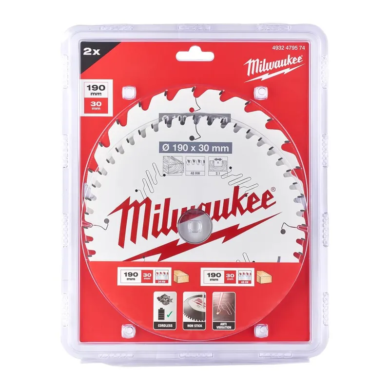 Aktuell Milwaukee Kreissägeblatt-Doppelpack 190 x 30 mm, 24+48 WZ für Handkreissägen