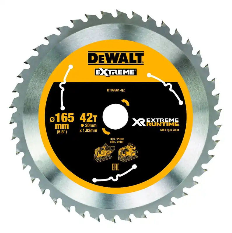 DeWALT Tauchkreissägeblatt EXTREME® RUNTIME Größe: 165 x 20 mm, 42 Zähne WZ-FZ, 10° Beliebt