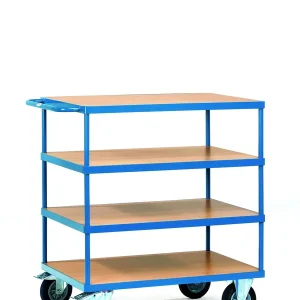 Bestpreis Fetra Tischwagen, 4 Böden, waagerechter Schiebegriff  Größe: 1200 x 800 mm